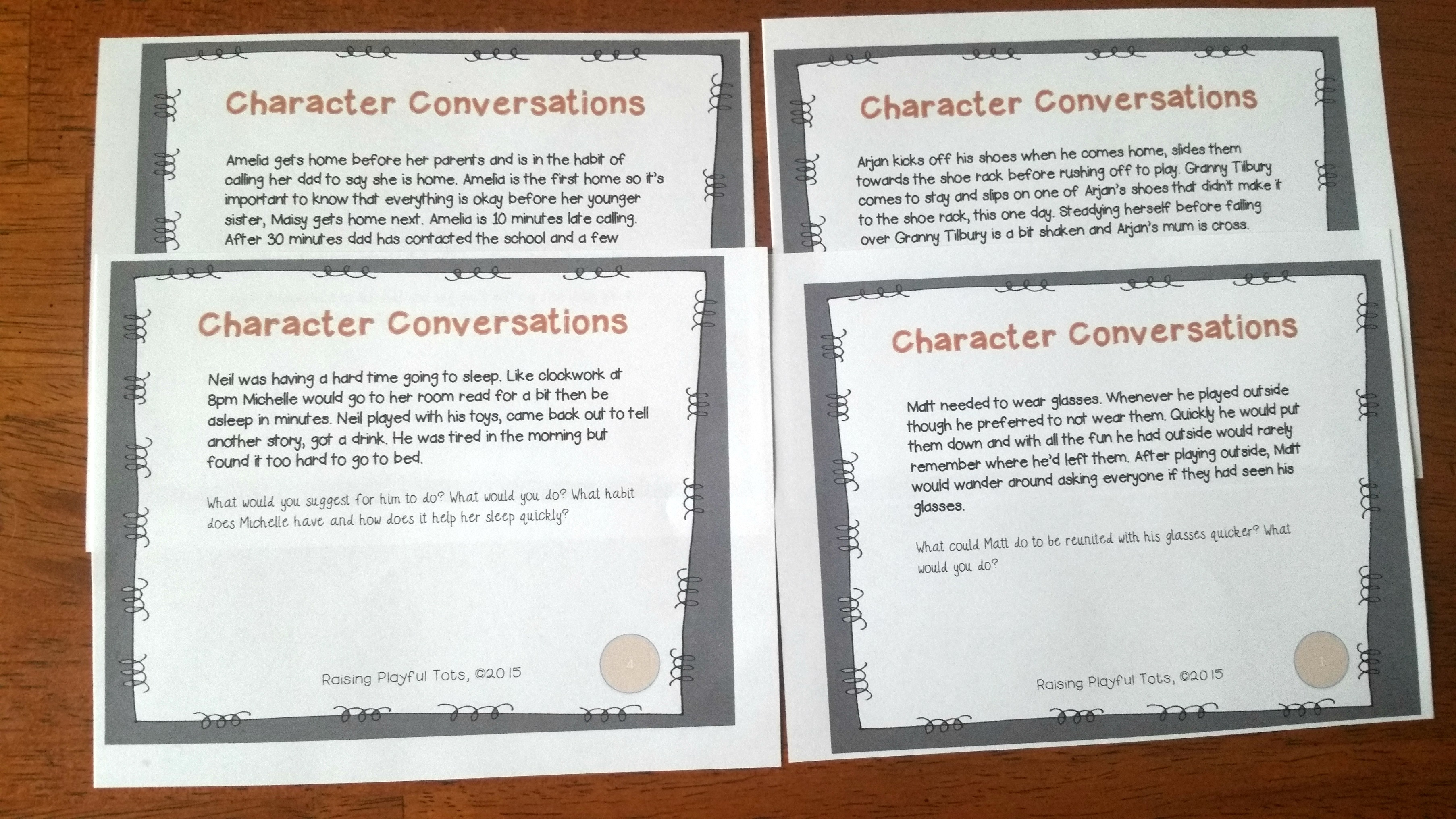 Listen to the audio version of Character Conversation Cards : Developing habits, goal setting, unity and cooperation