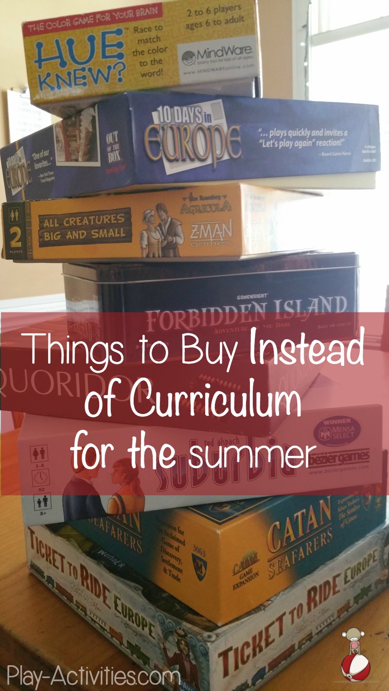 So many things you can get for the summer don't let it be JUST a text book- Things to Buy Instead of Curriculum. List of lots of creative ideas