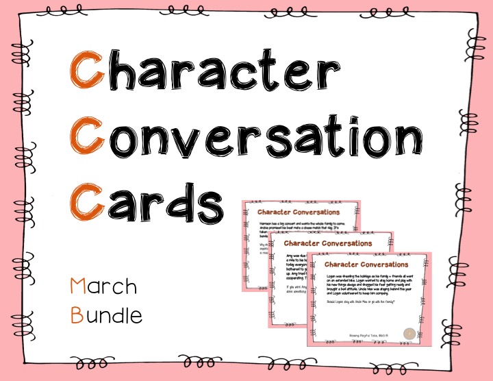 Character Conversation Cards pink bundle.Gratitude, Courage, Adversity, Unity and Cooperation Character Conversation Cards